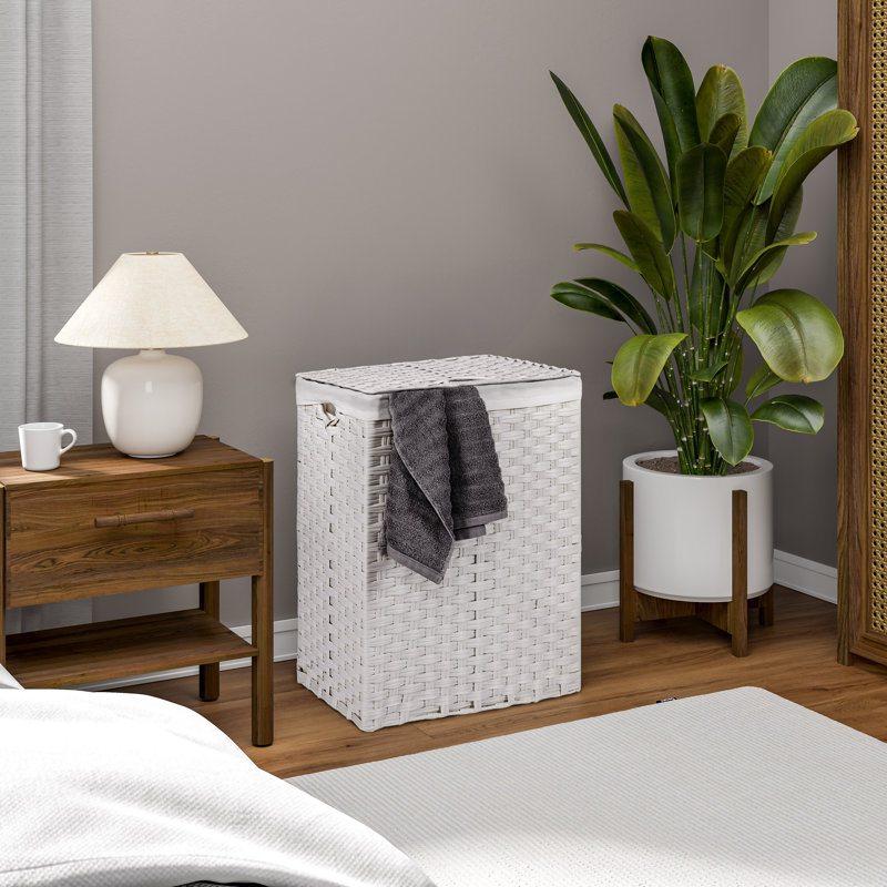 Panier à linge rectangulaire tissé à la main, Blanc