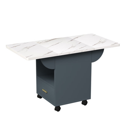 Table pliante 36,94 lb avec support de rangement et table de finition blanche de 39,4 po, roulettes, pour une utilisation polyvalente
