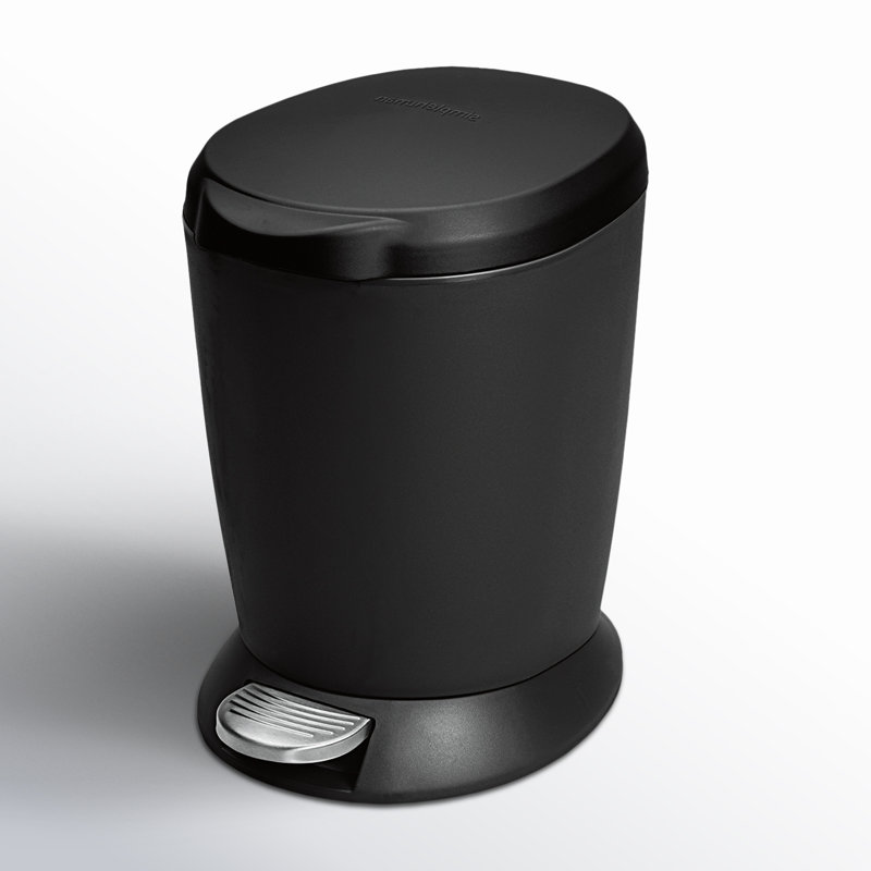 simplehuman 6 Litre / 1.6 Gallon Small Compact Round Bathroom Step Trash Can, Plastic, Black