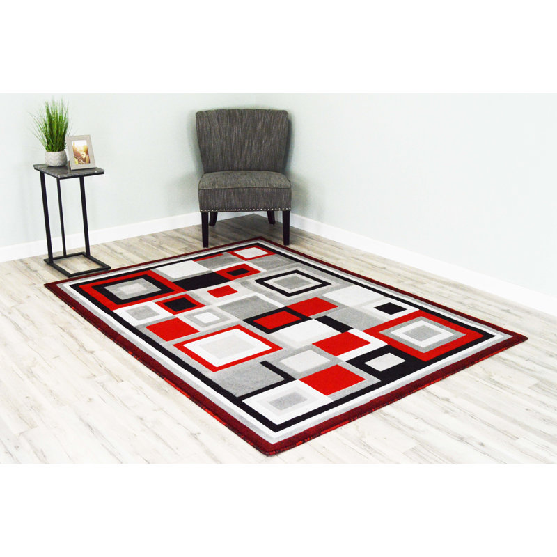 Tapis rouge / gris Ajmer, Rectangle 5 pi x 7 pi