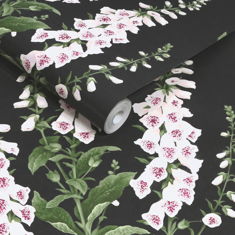 Graham & Brown Foxglove Midnight Wallpaper, Black