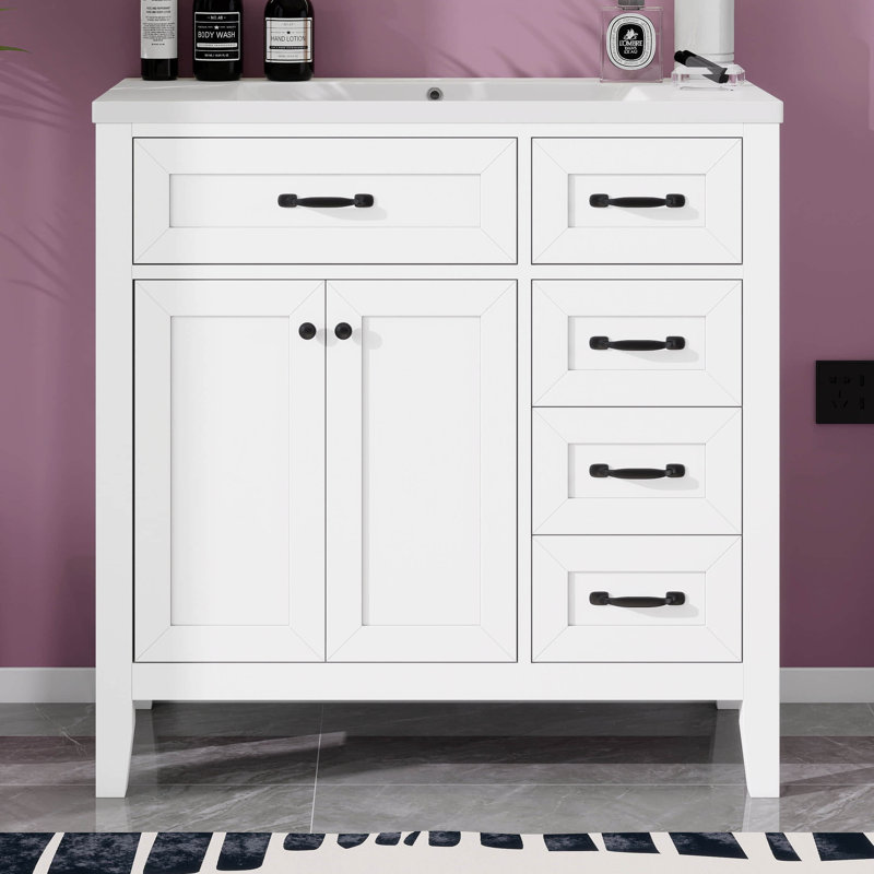Meuble-lavabo 36 po sans lavabo, base d'armoire seulement, armoire de salle de bain avec tiroirs, structure solide et panneau de fibres à densité moyenne