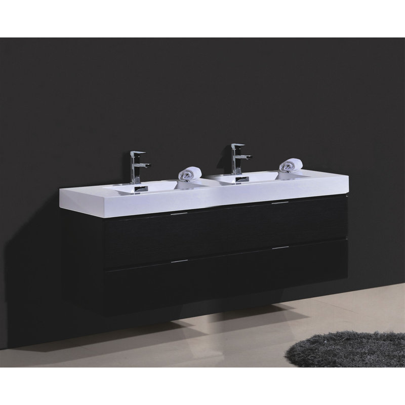 Ensemble de meuble-lavabo double mural 72 po Royka, Noir