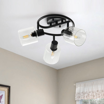 3-Light E12 Black Metal Flush Mount with Clear Glass Shades, Dimmable, ETL Certified, Modern Design