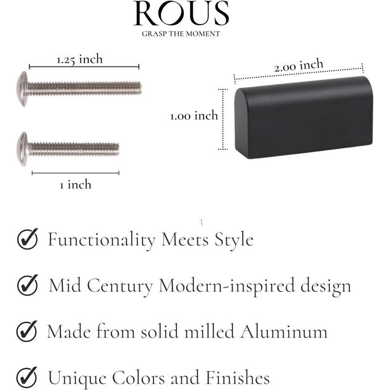 2" Length Geometric Knob, Charcoal (Black)