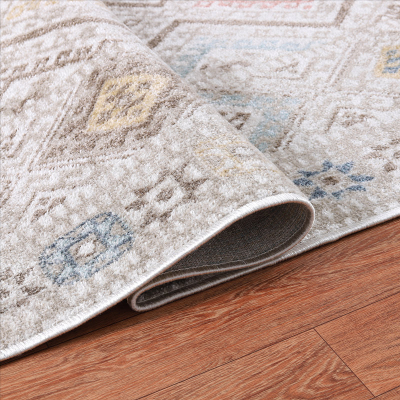 Machine Washable Alden Beige/Ivory Rug, Rectangle 6'6" x 9'6"