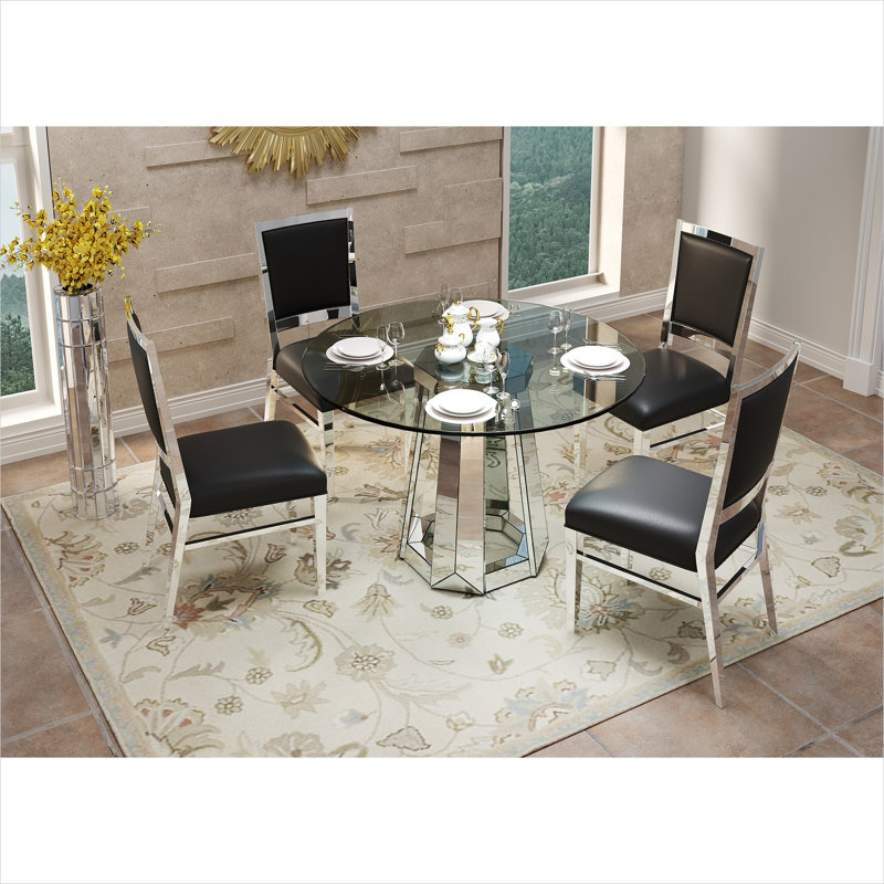 Table de salle à manger ronde en verre avec base à piédestal argenté froid, 47 po, sièges 4, plateau en verre trempé transparent et fabrication en panneau de fibres à densité moyenne