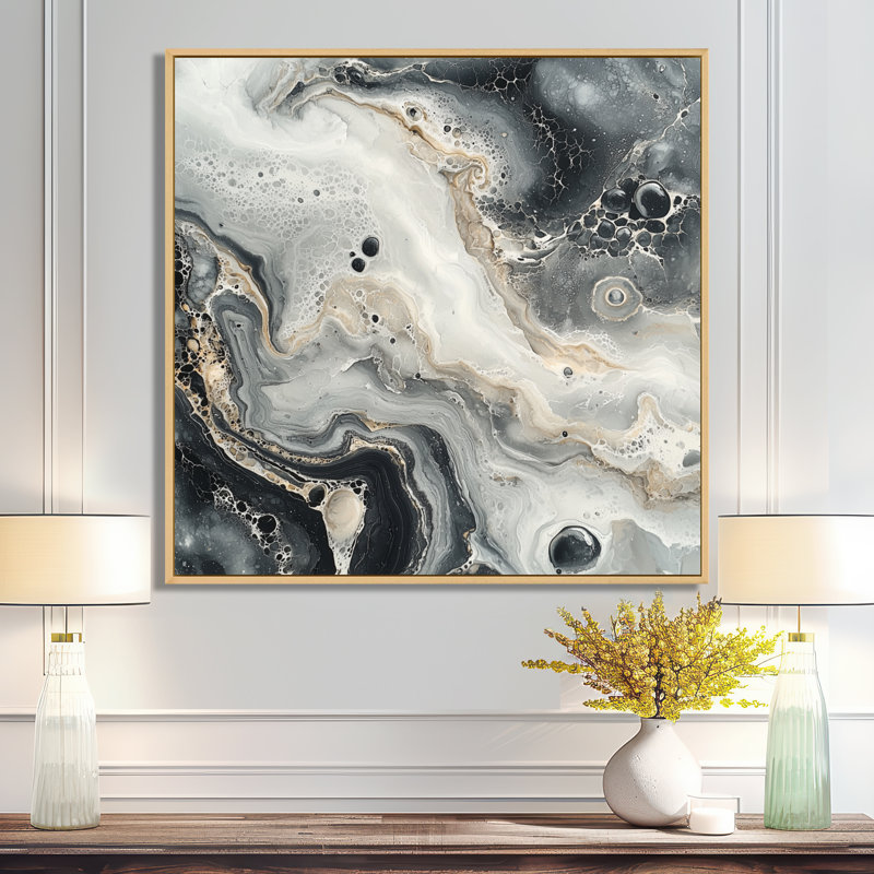 Norietta, art moderne sur toile en marbre abstrait, H 30 po x l 30 po, Impression encadrée flottante, Crème, crème