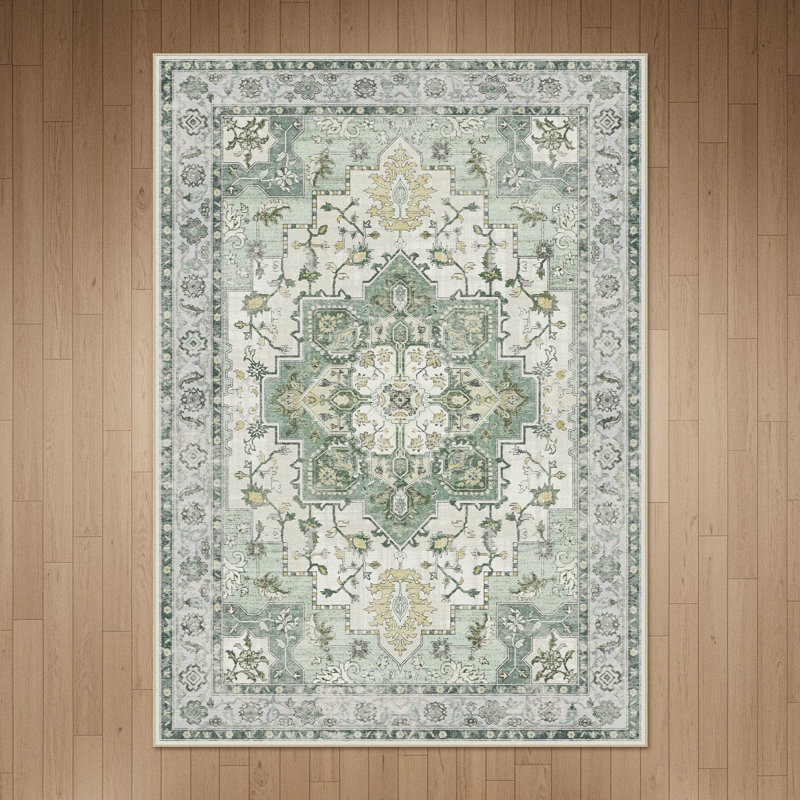 Tapis oriental performance Roehit, Jaune / ivoire / vert, Rectangle 6 pi x 9 pi