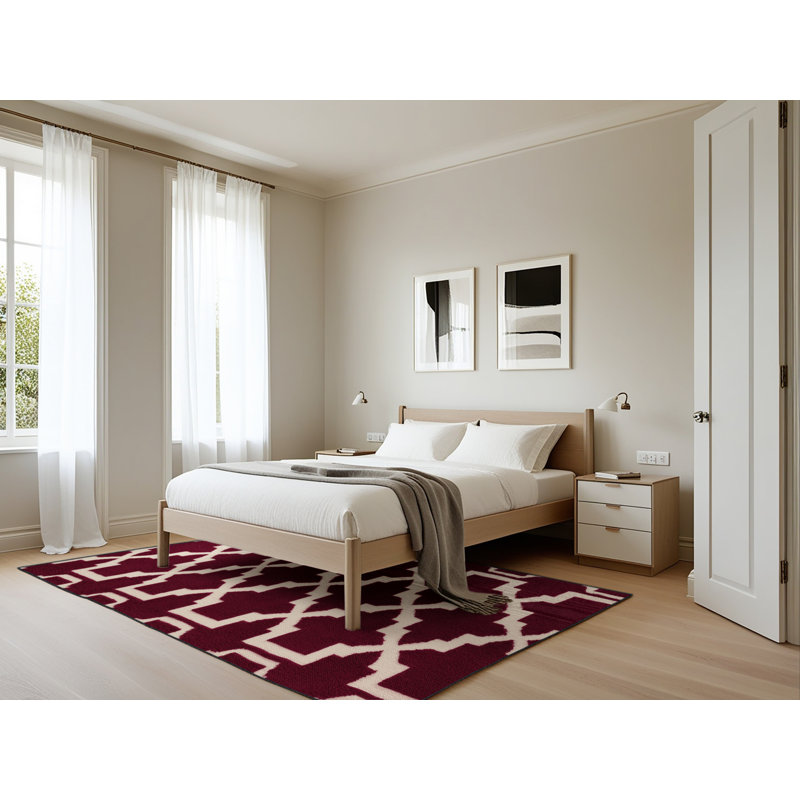 Machine Washable Trellis Red Area Rug, Rectangle 5' x 7'