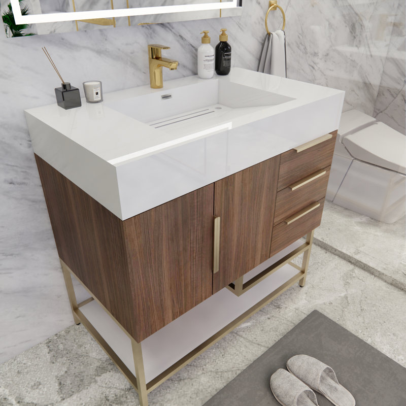Ensemble de meuble-lavabo simple 36 po Glasgow, Bois de rose, Blanc