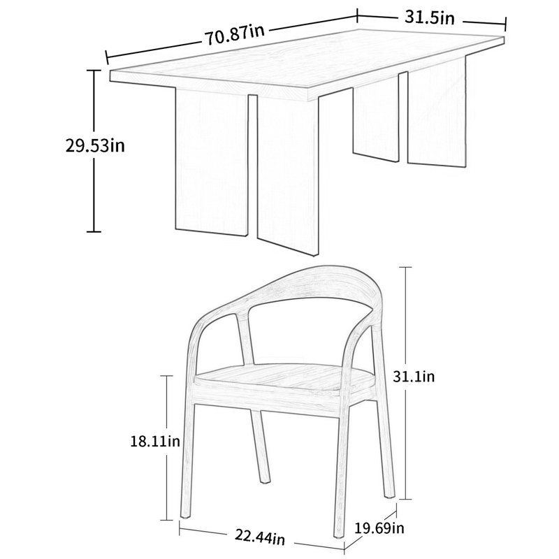 Ensemble de salle à manger Becali, H 29,53 po x L 70,87 po x l 31,5 po