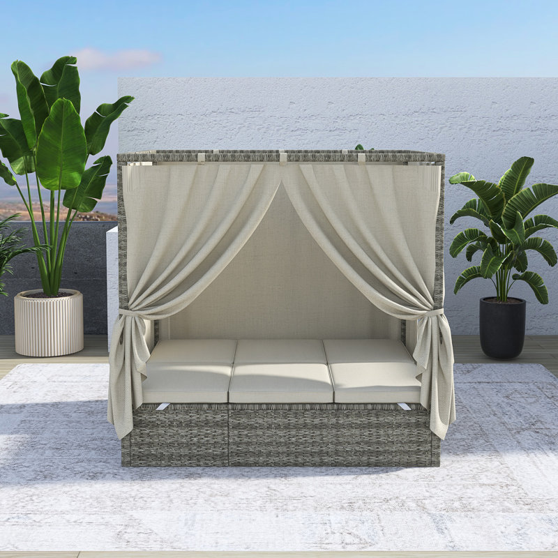 Lit de soleil réglable avec rideau, Beige