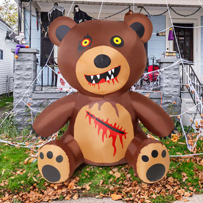 Ourson gonflable effrayant d'Halloween 5 pi avec lumières à DEL intégrées