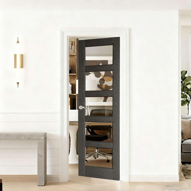 Porte à dalle - 5 portes intérieures en verre noir avec porte levier en argent version 32 po x 80 po, L 32 po x H 80 po