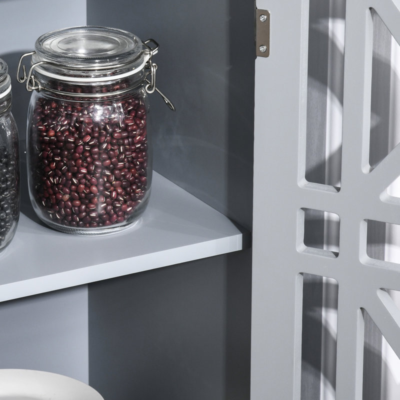 Buffet de rangement style français gris pour le salon et la cuisine avec double porte et poignées en métal