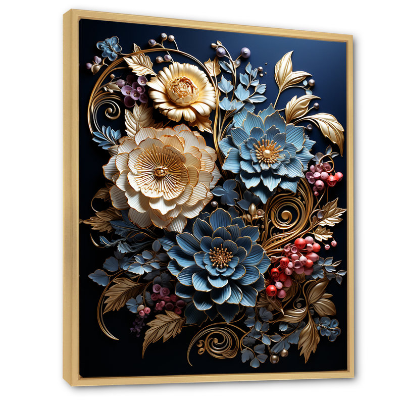 Bouquet de fleurs abstrait bleu Jeira, H 40 po x l 30 po x P 1,5 po, Cadre naturel flottant