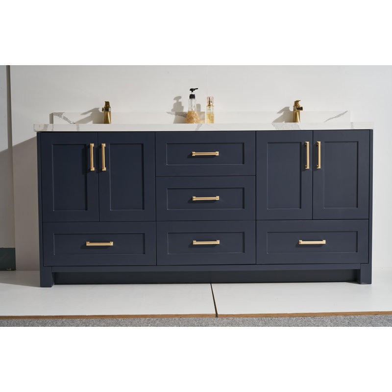 Ensemble de meuble-lavabo en bois massif 73 po avec comptoir en quartz Davlo