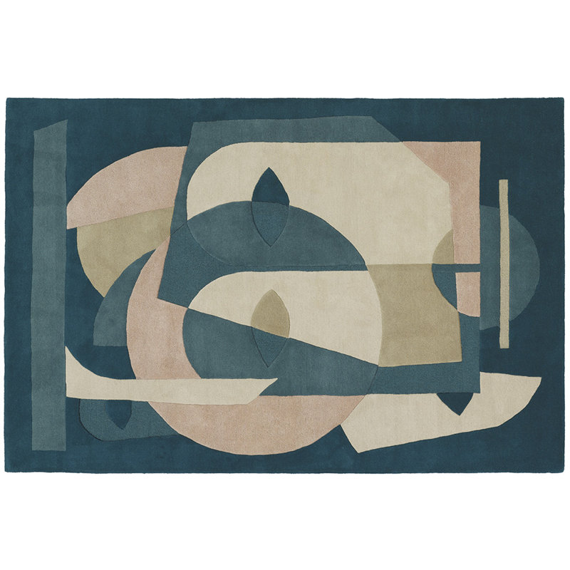 Aduma Wool Abstract Area Rug in Blue/Beige, Rectangle 6'7" x 9'10"