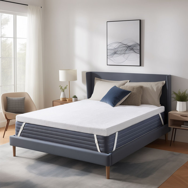 Gel-Infused Memory Foam Mattress Topper with Removable Bamboo Cover, Queen, 2"