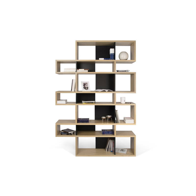 Shella 220cm H x 156cm W Geometric Bookcase, Oak Veneer / Black Matt