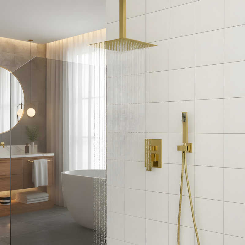 16 Inch Ceiling-Mounted Square Shower System and Handheld Showerhead Set