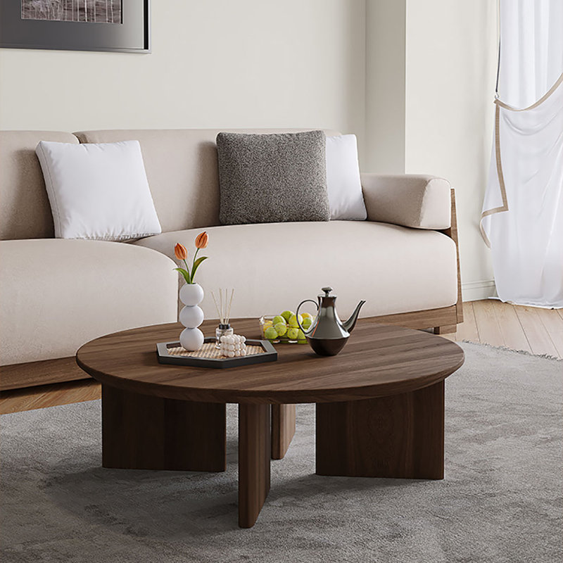 Table basse simple ronde en noyer noir, H 11 po x L 39,4 po x l 39,4 po