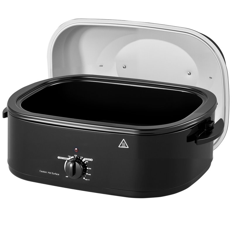 Electric Roaster Oven, 18 Qt Capacity, Turkey Roasting Pan, Black, 1450W Power, Metal Lid with Self-Basting Feature, Adjustable Heat Range 150-450°F, Countertop Cooker with Defrost and Warm Functions, Includes Removable Pan and Rack