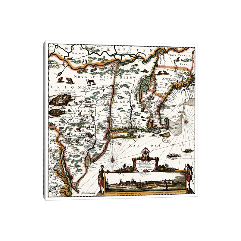 Antique Map Of ConnecticutMaine, Maryland, Massachusetts, New Hampshire, New Jersey, New York) by Unknown Artist - Wrapped Canvas Gallery-Wrapped Canvas Giclée