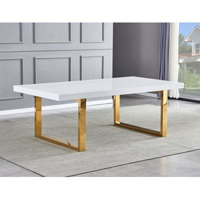 Claycomo 79" White Top with Metal Base Modern Dining Table (Gold) 