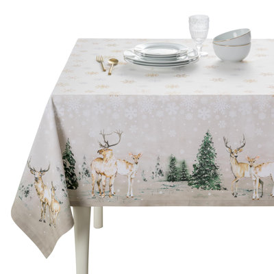 Maison d' Hermine Table Cloth Rectangle Table 100% Cotton 70 x 90 Inches Fall Tablecloth Reusable Everyday Use for Thanksgiving Christmas Decorations Dining Farmhouse Party (Deer In The Woods)