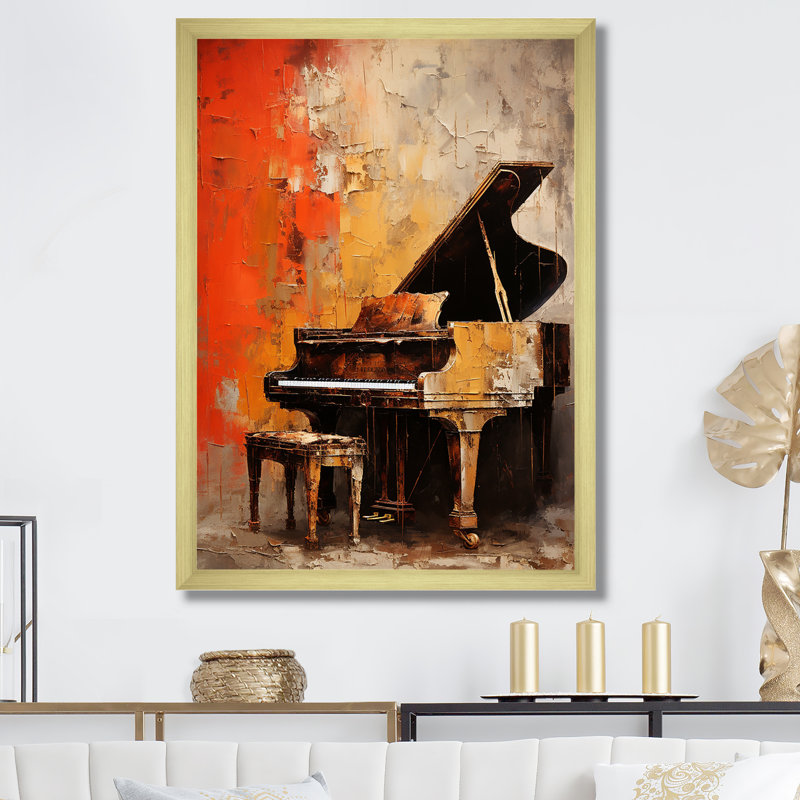 «Vintage Piano Timeless Tunes II - Music Piano Large», art mural, Cadre doré simple, H 44 po x l 34 po x P 1,5 po