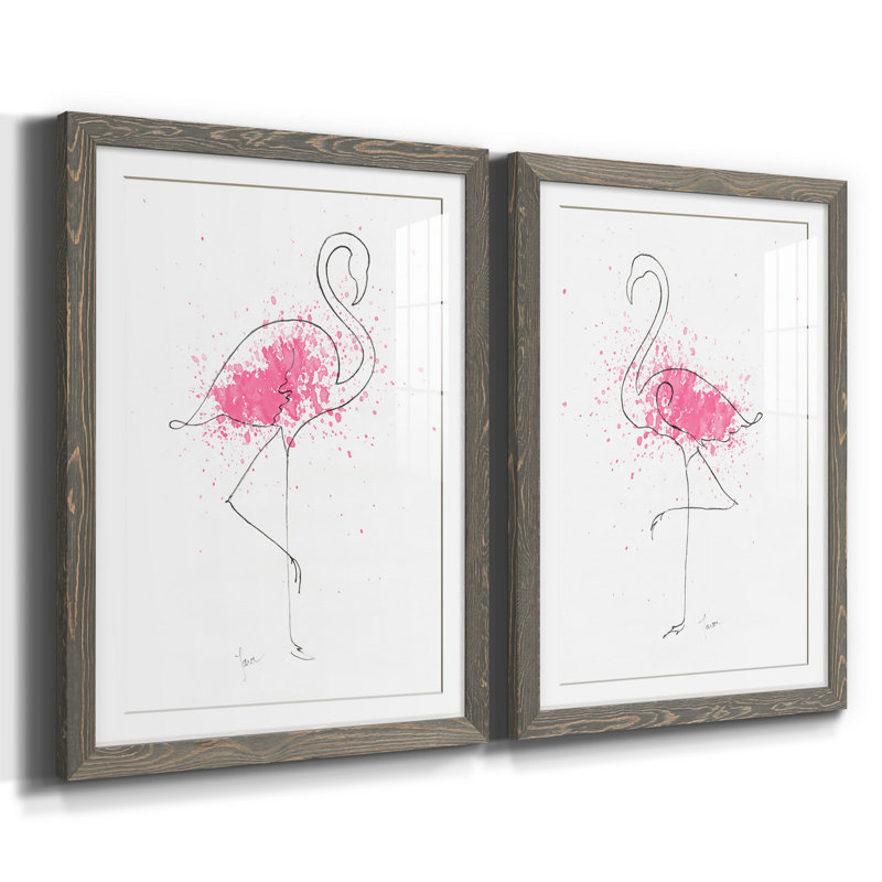 Flamingo Splash I - ensemble de 2 reproductions d'art, H 44 po x l 31 po x P 1 po, Cadre en papier gris, Blanc