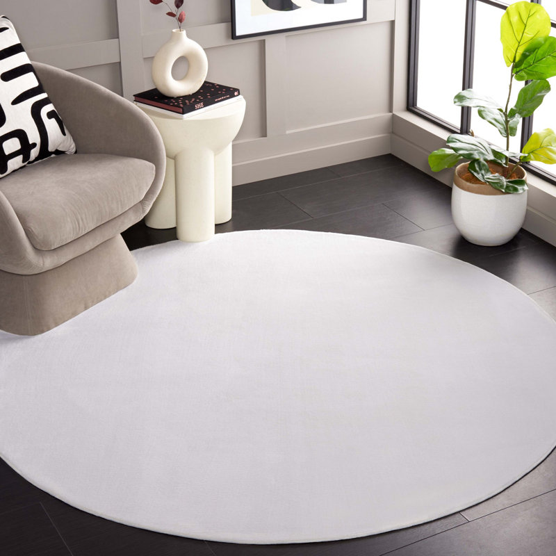 Tapis ivoire en polyester tissé à la machine Ayane, Rond 6 pi