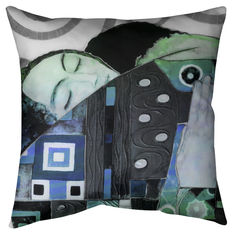 Coussin de jeté, Bleu / dégradé vert, 14 po x 14 po, Bourre en polyester