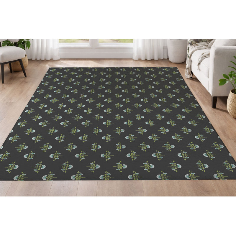 Tapis ultra-mince à profil bas Flora, Gris anthracite, Rectangulaire 3 pi x 5 pi