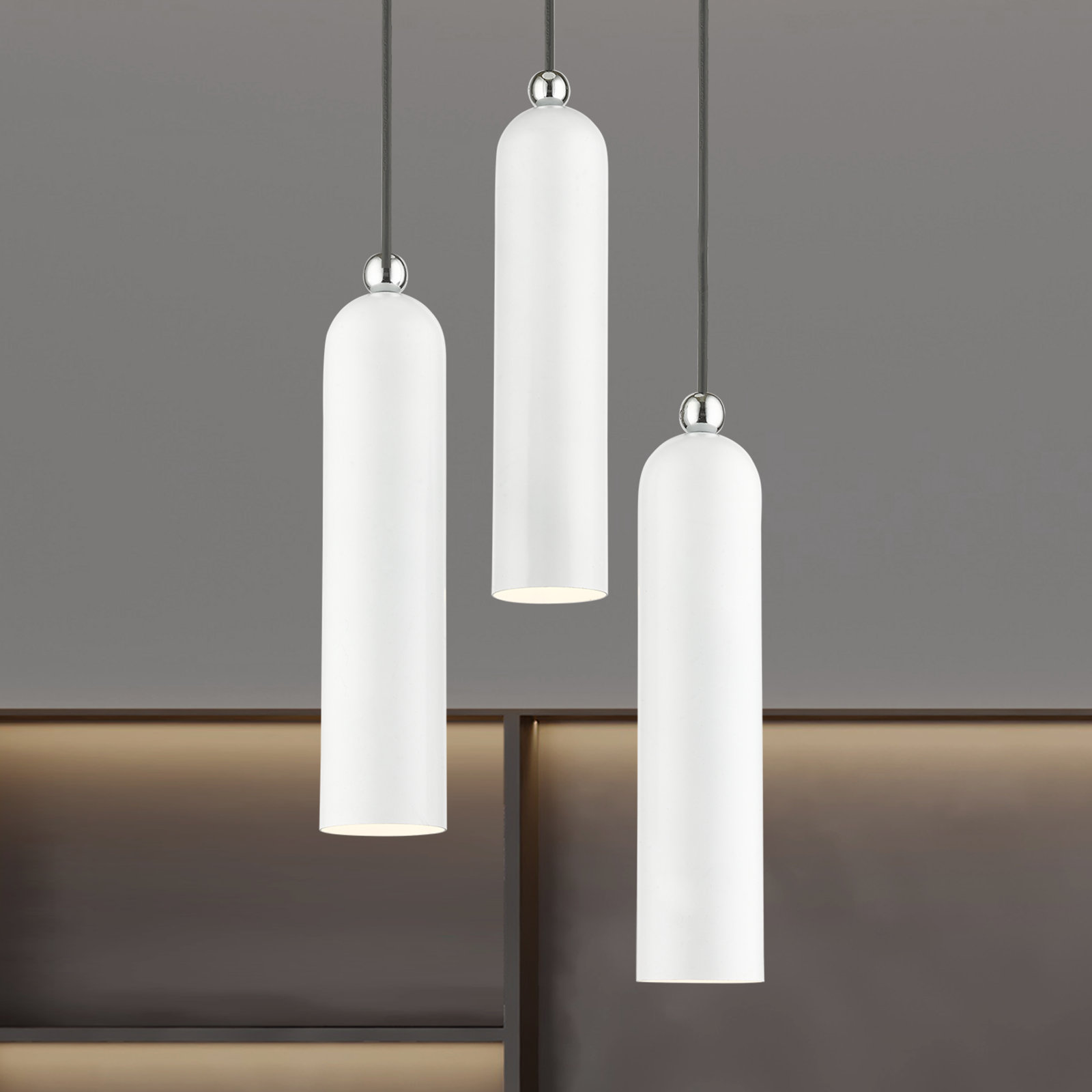 Halle 3 Light Metal Dimmable Pendant, Shiny White