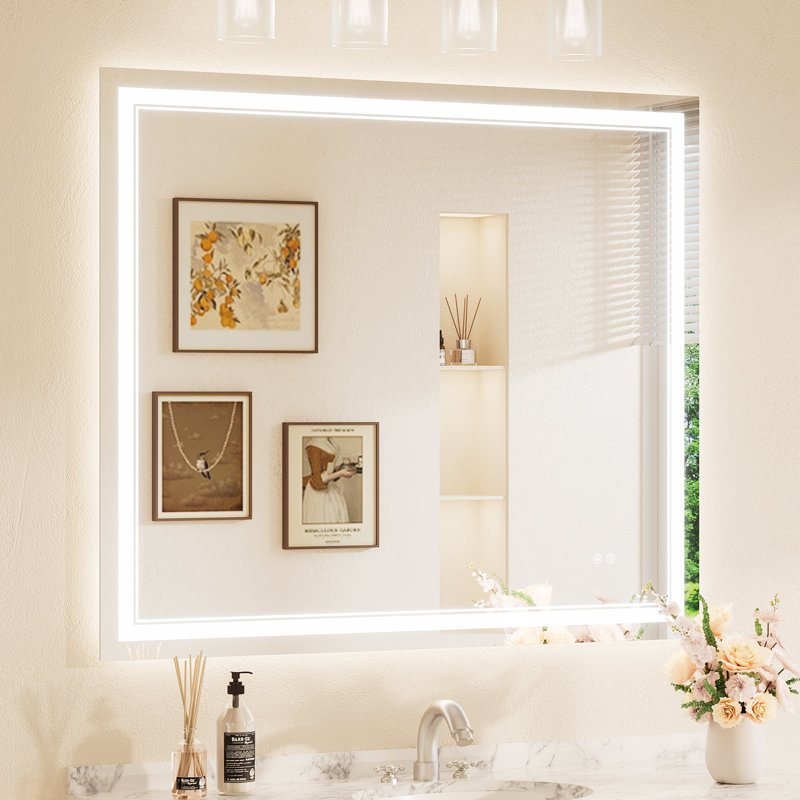 Frontlit and Backlit LED Bathroom vantiy Mirror,3 Color Dimmable Light & Anti-fog Tempered Glass mirror, Rectangle, 36" x 42"