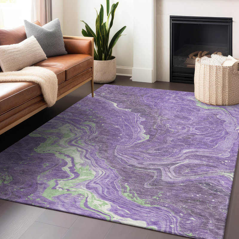 Addison Purple Abstract Washable Non-Slip 3' x 5' Rug