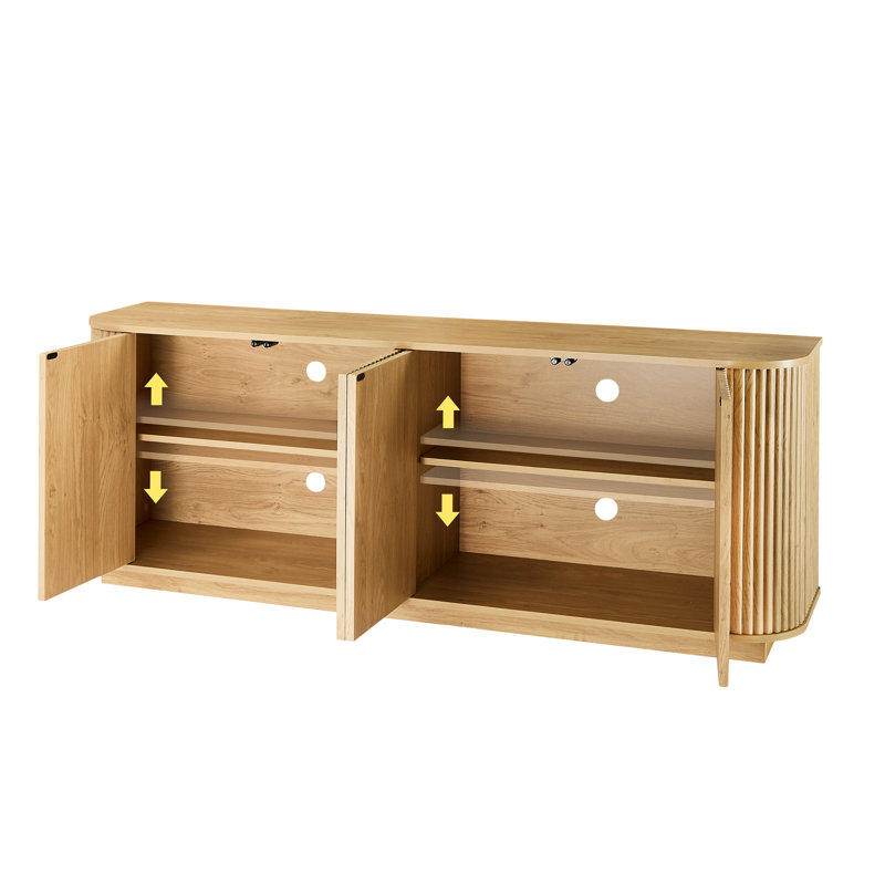 Meuble télé avec buffet à motif ondulé et armoire à rayures verticales en bois pour cuisine / chambre à coucher / vestibule. Naturel, l 64 po x P 15 po x H 24 po.