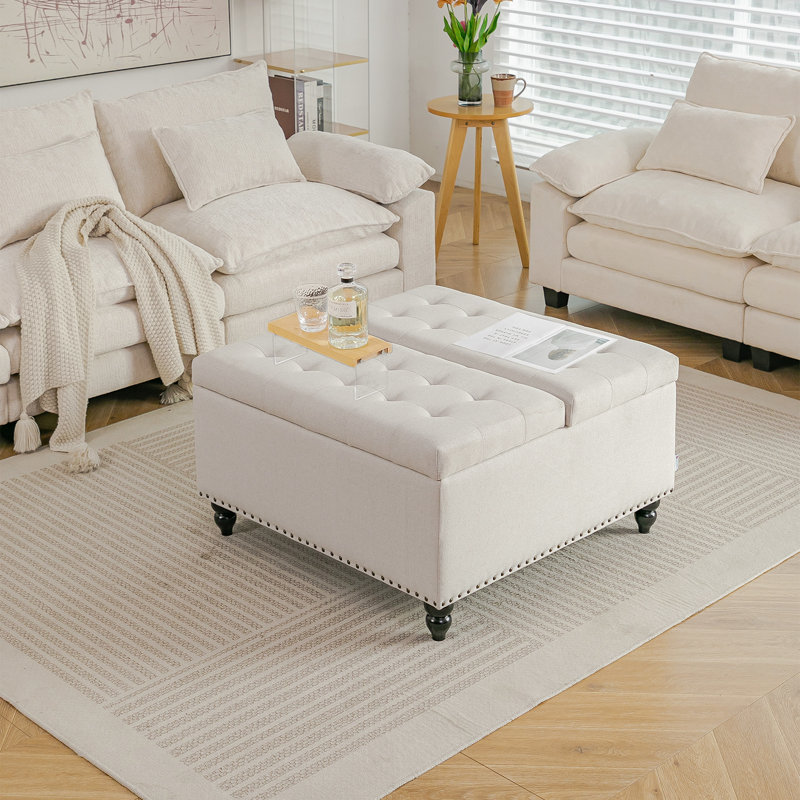 81.5cm Wide Tufted Square Standard Ottoman with Storage, Beige