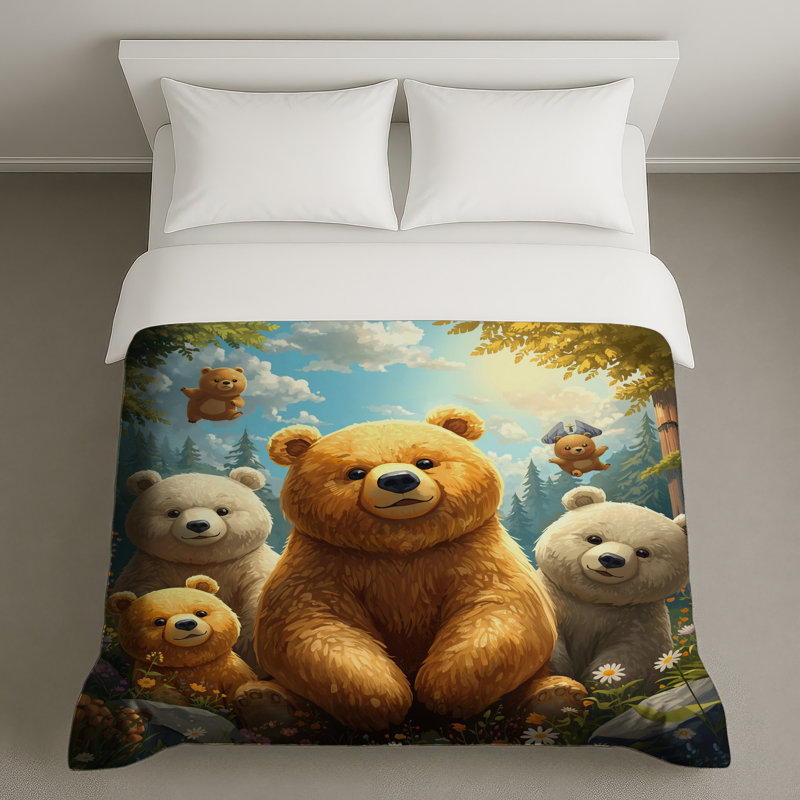 Housses de couette mignonnes famille d'ours, Grand lit