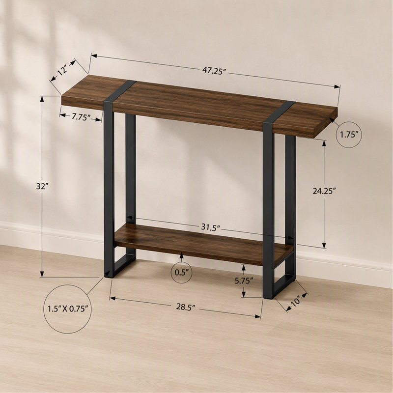 Table d'appoint, console, vestibule, étroit, canapé, salon, chambre à coucher, stratifié aspect bois de manguier, métal noir, contemporain, moderne