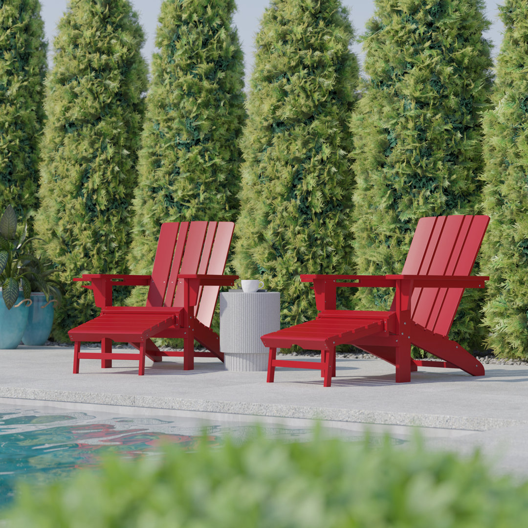 Avayla Commercial All-Weather Adirondack Chair with Pullout Ottoman & Cupholder (Set of 2) Rosecliff Heights 