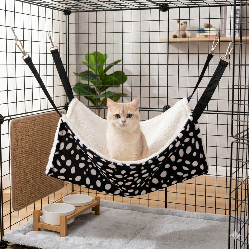Tour ronde à motif zèbre léopard, lit en peluche pour chat chaud, hamac doux en coton chaud pour cage de chaton