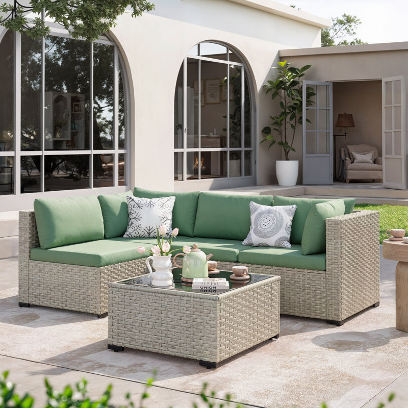 5 Pieces Patio Conversation Set, Green