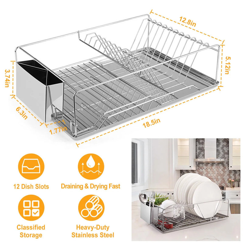 Stainless Steel Dish Drying Rack, Electroplated Rust-resistant, Space-saving For Home Kitchen Tableware Storage