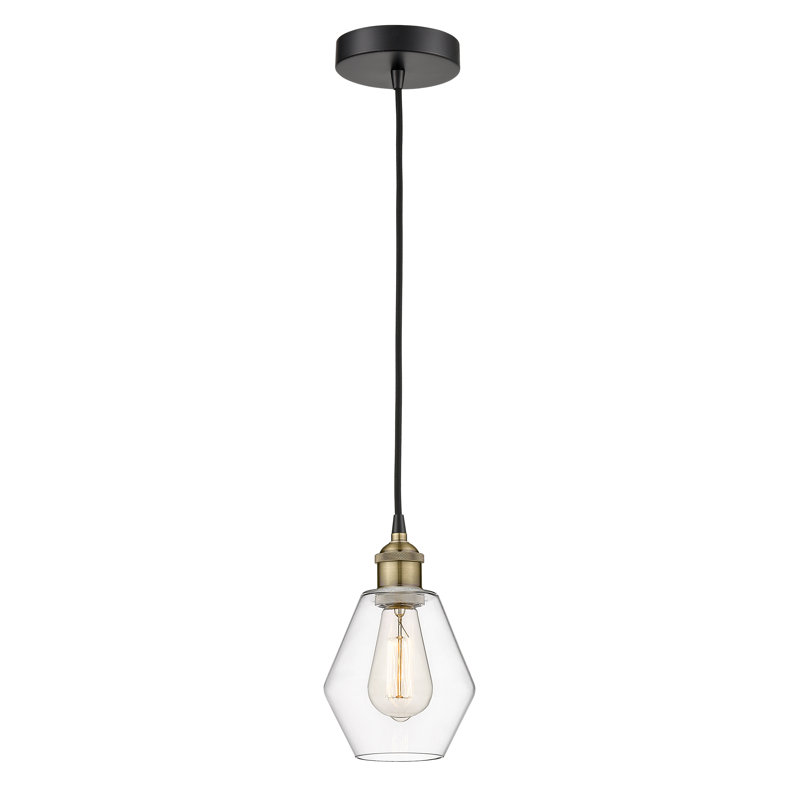 Luminaire suspendu 1 lumière Gabbie, Transparent, Laiton antique noir