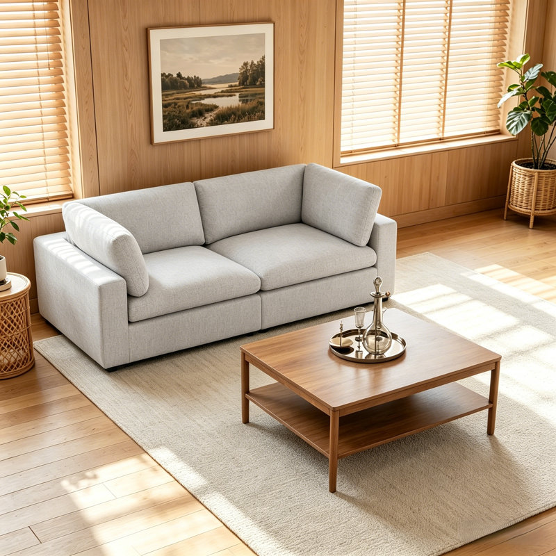 2-Seater Sofa, Modern Minimalist Loveseat Couch, Cream