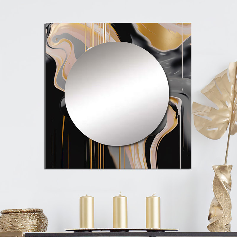 Lamekia Gold And Black Mystic Múlange II - Abstract Shapes Large Square Mirror Wall Decor For Bedroom, 23" x 23"